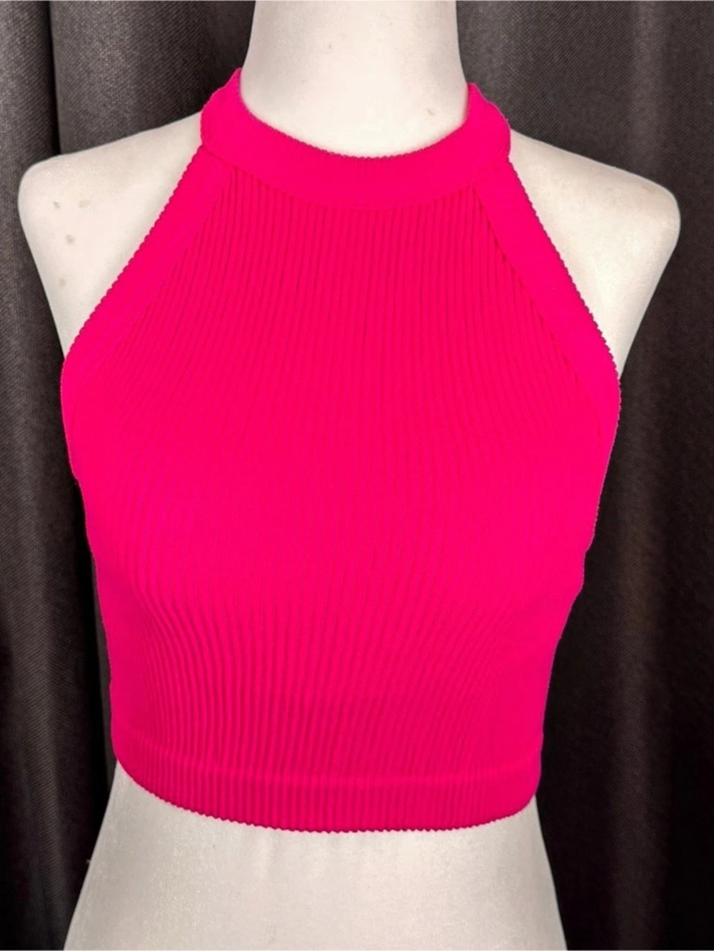 Aerie Ribbed Halter Crop Top in Pink Size Small